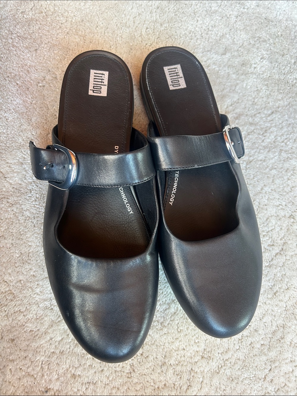 Fitflop Black Leather Mary Jane Mule with Buckle Strap - Picture 2 of 4